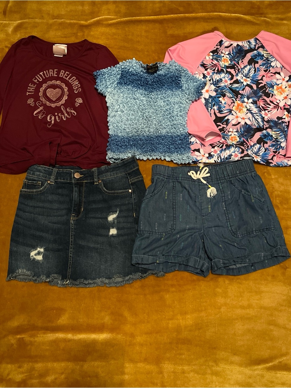 Mixed Lot of Girls Clothes 5 Pieces Skirt Shorts Shirts Swim Top Size 7-8
